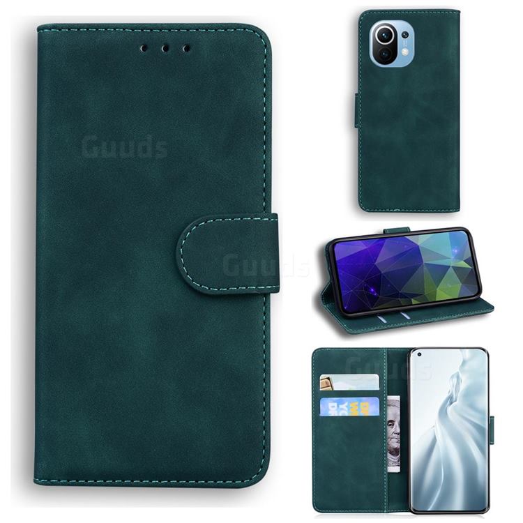 Retro Classic Skin Feel Leather Wallet Phone Case for Xiaomi Mi 11 - Green