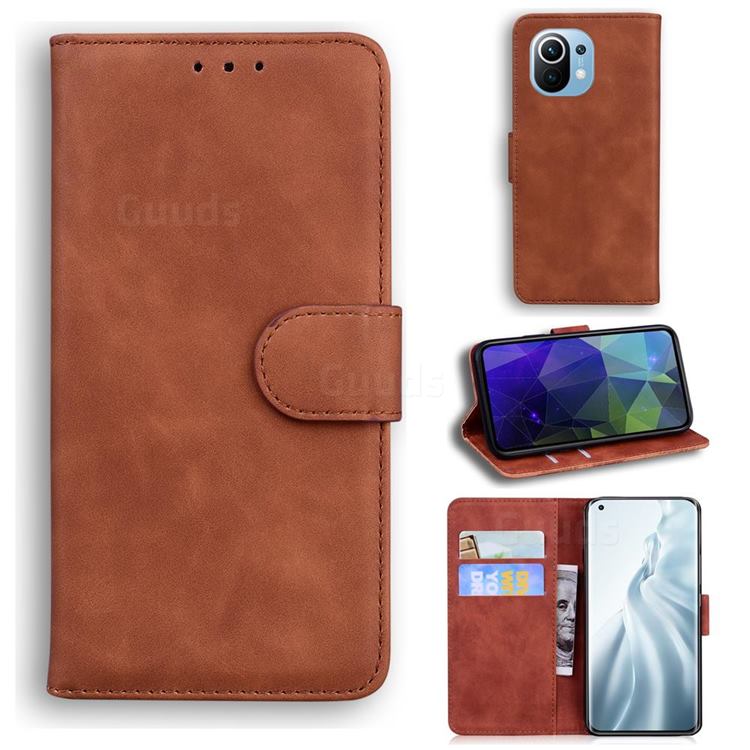 Retro Classic Skin Feel Leather Wallet Phone Case for Xiaomi Mi 11 - Brown