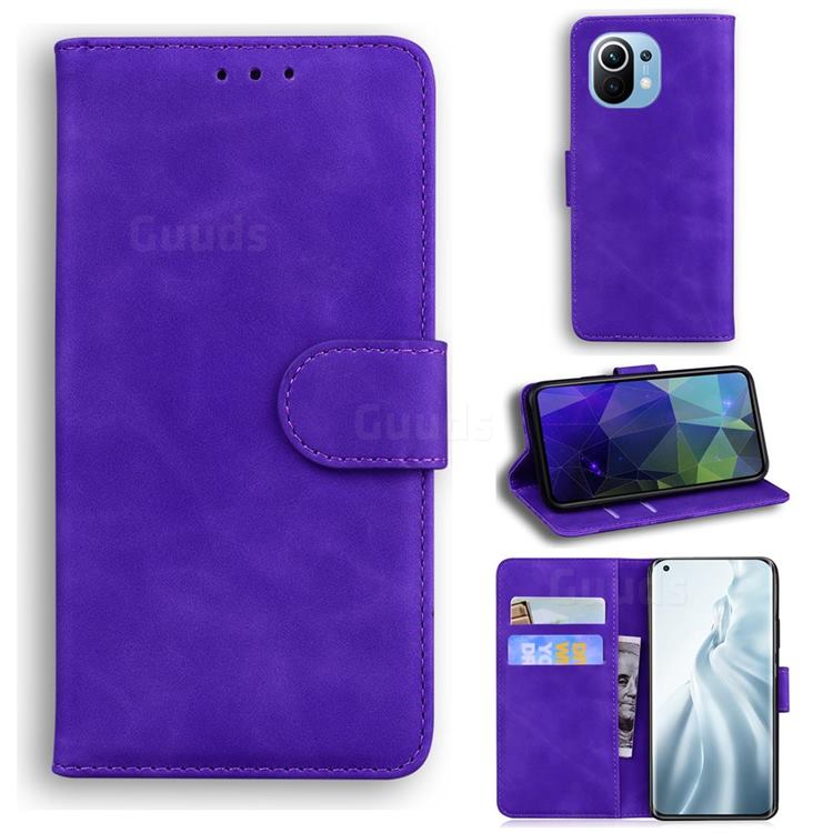 Retro Classic Skin Feel Leather Wallet Phone Case for Xiaomi Mi 11 - Purple
