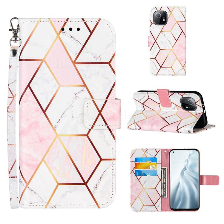 Pink White Stitching Color Marble Leather Wallet Case for Xiaomi Mi 11