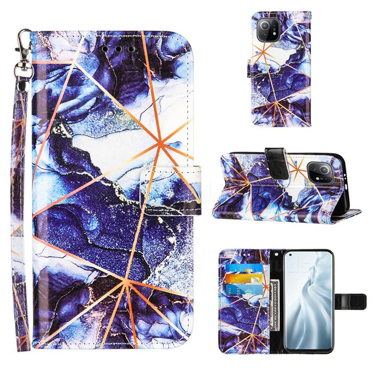 Starry Blue Stitching Color Marble Leather Wallet Case for Xiaomi Mi 11