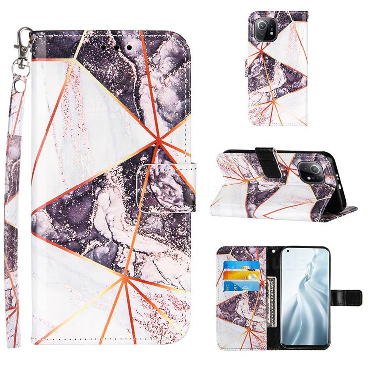 Black and White Stitching Color Marble Leather Wallet Case for Xiaomi Mi 11