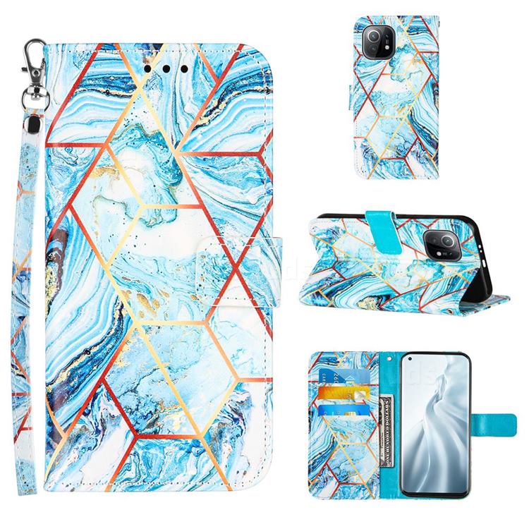 Lake Blue Stitching Color Marble Leather Wallet Case for Xiaomi Mi 11
