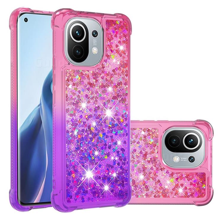Rainbow Gradient Liquid Glitter Quicksand Sequins Phone Case for Xiaomi Mi 11 - Pink Purple