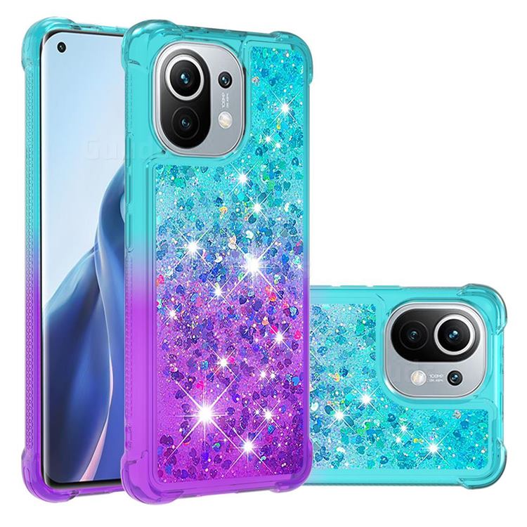 Rainbow Gradient Liquid Glitter Quicksand Sequins Phone Case for Xiaomi Mi 11 - Blue Purple