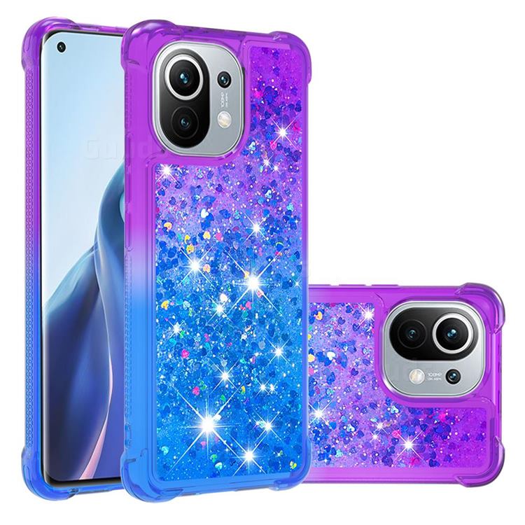 Rainbow Gradient Liquid Glitter Quicksand Sequins Phone Case for Xiaomi Mi 11 - Purple Blue