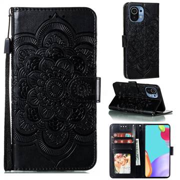 Intricate Embossing Datura Solar Leather Wallet Case for Xiaomi Mi 11 - Black