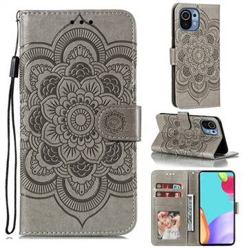 Intricate Embossing Datura Solar Leather Wallet Case for Xiaomi Mi 11 - Gray