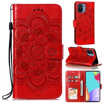 Intricate Embossing Datura Solar Leather Wallet Case for Xiaomi Mi 11 - Red