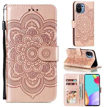 Intricate Embossing Datura Solar Leather Wallet Case for Xiaomi Mi 11 - Rose Gold