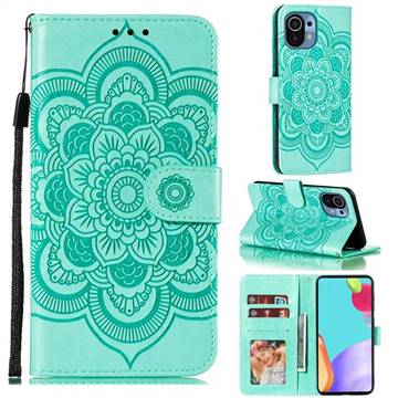Intricate Embossing Datura Solar Leather Wallet Case for Xiaomi Mi 11 - Green