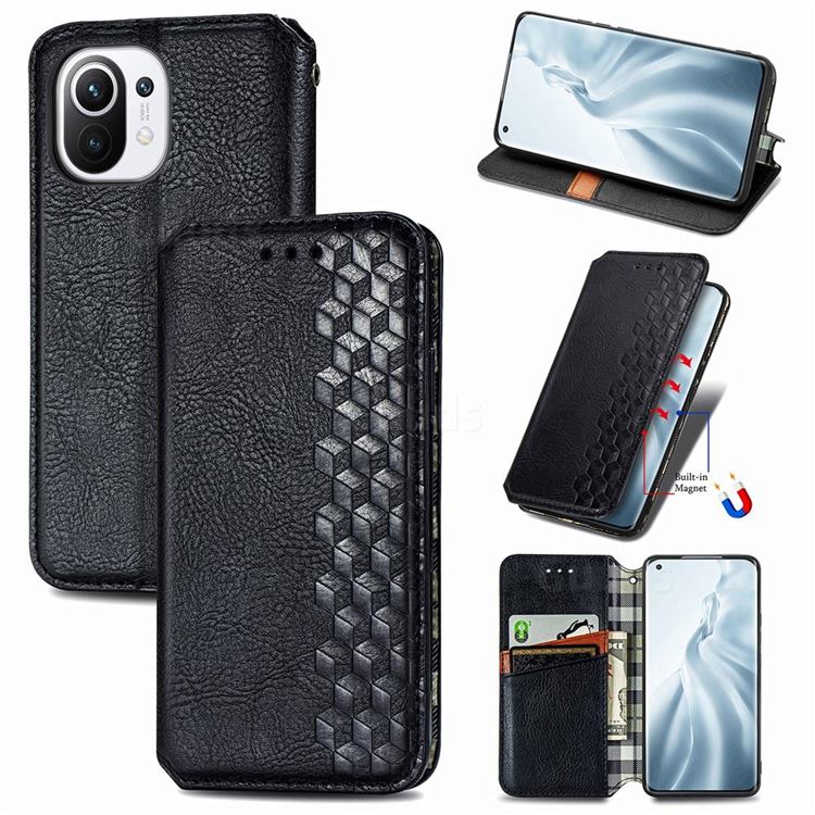 Ultra Slim Fashion Business Card Magnetic Automatic Suction Leather Flip Cover for Xiaomi Mi 11 - Black