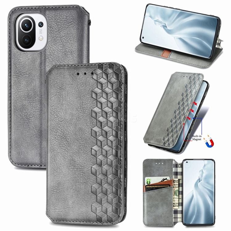 Ultra Slim Fashion Business Card Magnetic Automatic Suction Leather Flip Cover for Xiaomi Mi 11 - Grey