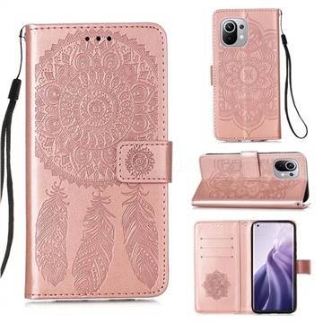 Embossing Dream Catcher Mandala Flower Leather Wallet Case for Xiaomi Mi 11 - Rose Gold