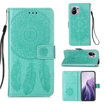 Embossing Dream Catcher Mandala Flower Leather Wallet Case for Xiaomi Mi 11 - Green