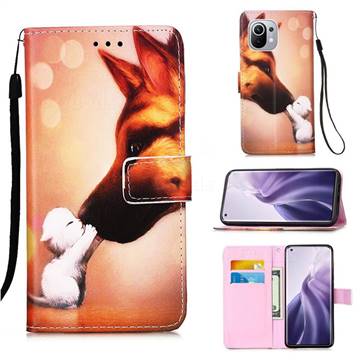 Hound Kiss Matte Leather Wallet Phone Case for Xiaomi Mi 11