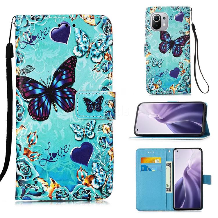 Love Butterfly Matte Leather Wallet Phone Case for Xiaomi Mi 11
