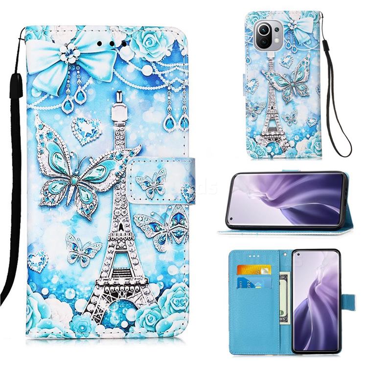 Tower Butterfly Matte Leather Wallet Phone Case for Xiaomi Mi 11