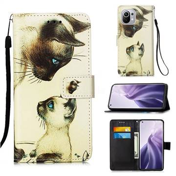 Cat Confrontation Matte Leather Wallet Phone Case for Xiaomi Mi 11