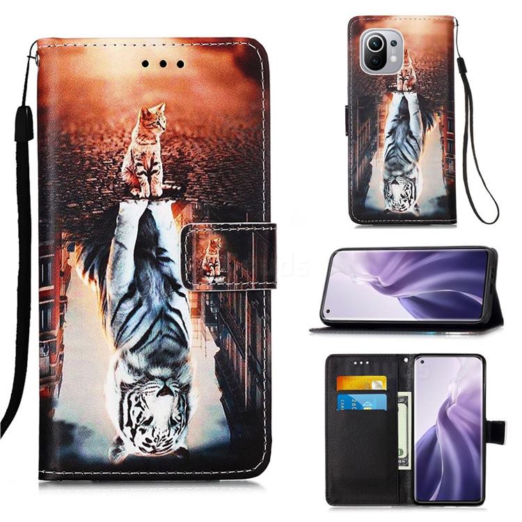 Cat and Tiger Matte Leather Wallet Phone Case for Xiaomi Mi 11