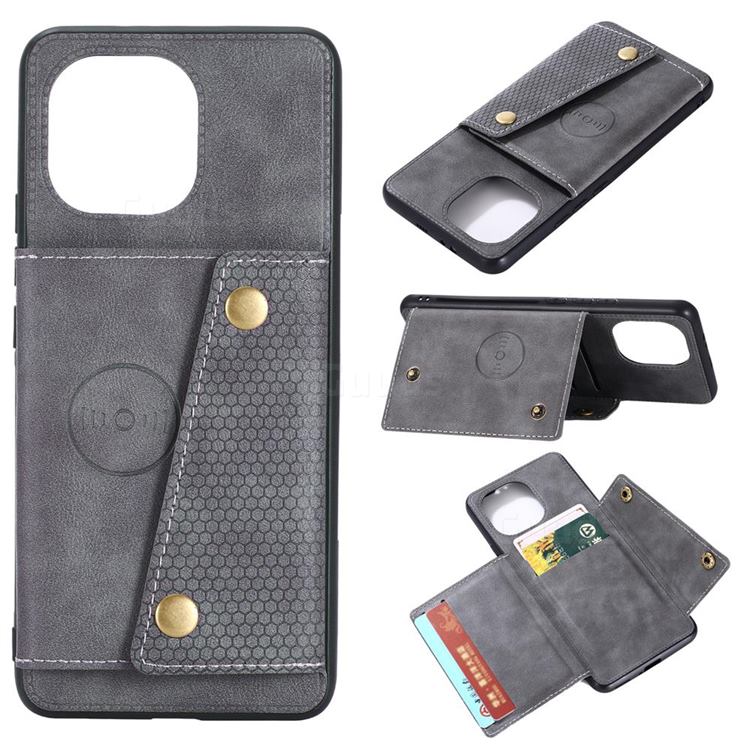 Retro Multifunction Card Slots Stand Leather Coated Phone Back Cover for Xiaomi Mi 11 - Gray
