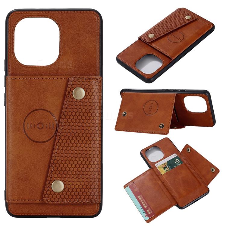 Retro Multifunction Card Slots Stand Leather Coated Phone Back Cover for Xiaomi Mi 11 - Brown
