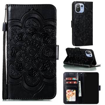 Intricate Embossing Datura Solar Leather Wallet Case for Xiaomi Mi 11 Lite - Black