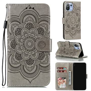Intricate Embossing Datura Solar Leather Wallet Case for Xiaomi Mi 11 Lite - Gray