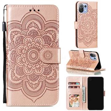Intricate Embossing Datura Solar Leather Wallet Case for Xiaomi Mi 11 Lite - Rose Gold