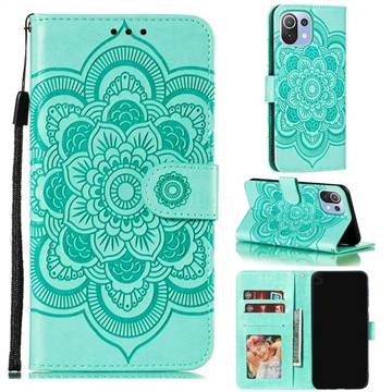 Intricate Embossing Datura Solar Leather Wallet Case for Xiaomi Mi 11 Lite - Green