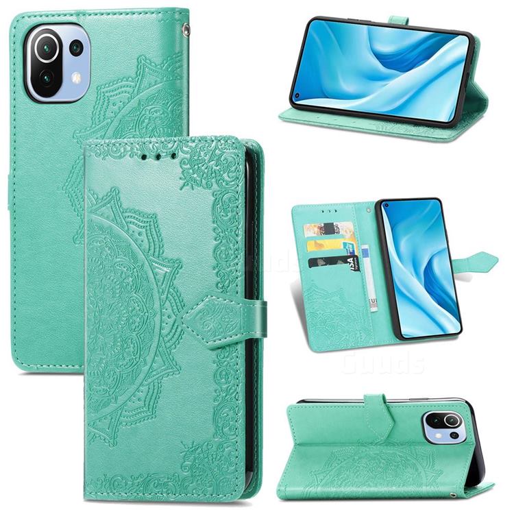 Embossing Imprint Mandala Flower Leather Wallet Case for Xiaomi Mi 11 Lite - Green
