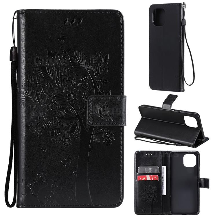 Embossing Butterfly Tree Leather Wallet Case for Xiaomi Mi 11 Lite - Black