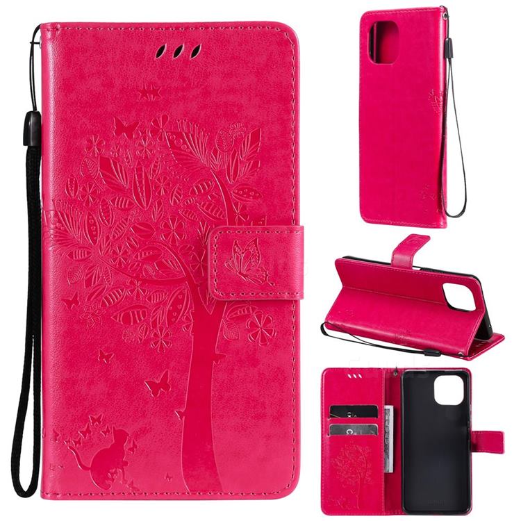 Embossing Butterfly Tree Leather Wallet Case for Xiaomi Mi 11 Lite - Rose
