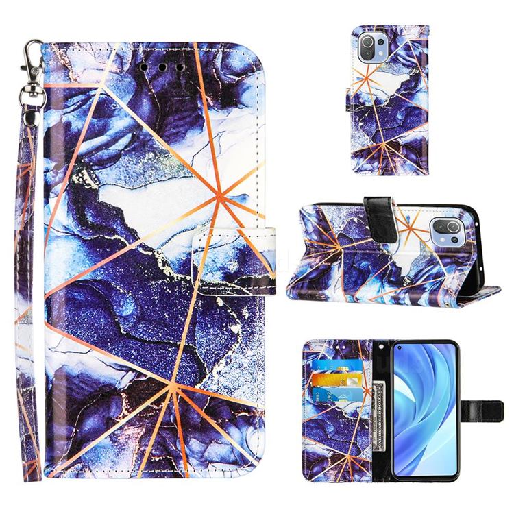 Starry Blue Stitching Color Marble Leather Wallet Case for Xiaomi Mi 11 Lite
