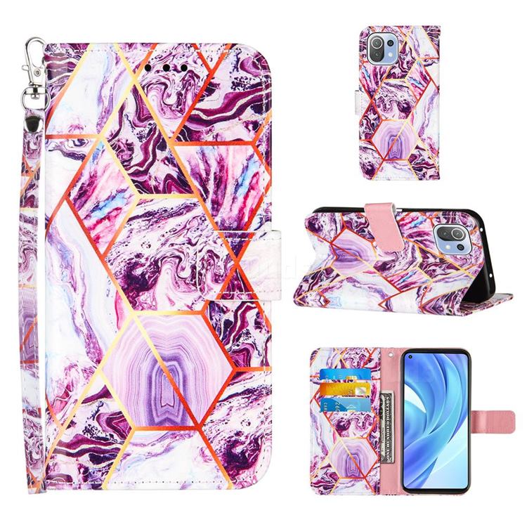Dream Purple Stitching Color Marble Leather Wallet Case for Xiaomi Mi 11 Lite