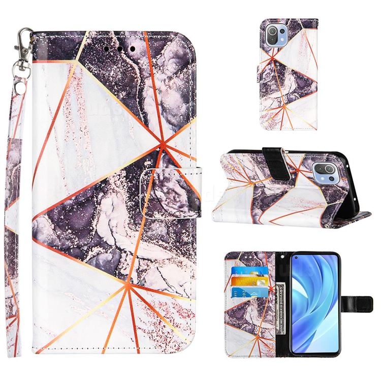 Black and White Stitching Color Marble Leather Wallet Case for Xiaomi Mi 11 Lite