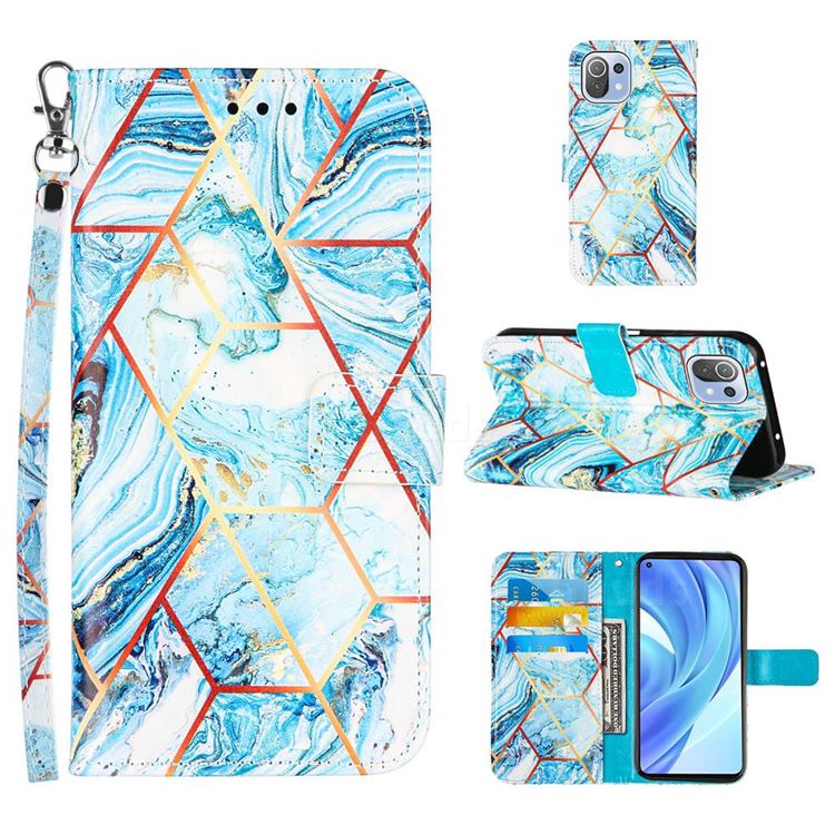 Lake Blue Stitching Color Marble Leather Wallet Case for Xiaomi Mi 11 Lite