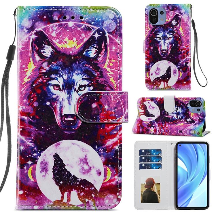 Wolf Totem Smooth Leather Phone Wallet Case for Xiaomi Mi 11 Lite