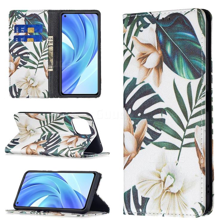 Flower Leaf Slim Magnetic Attraction Wallet Flip Cover for Xiaomi Mi 11 Lite