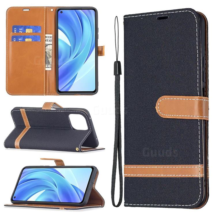 Jeans Cowboy Denim Leather Wallet Case for Xiaomi Mi 11 Lite - Black
