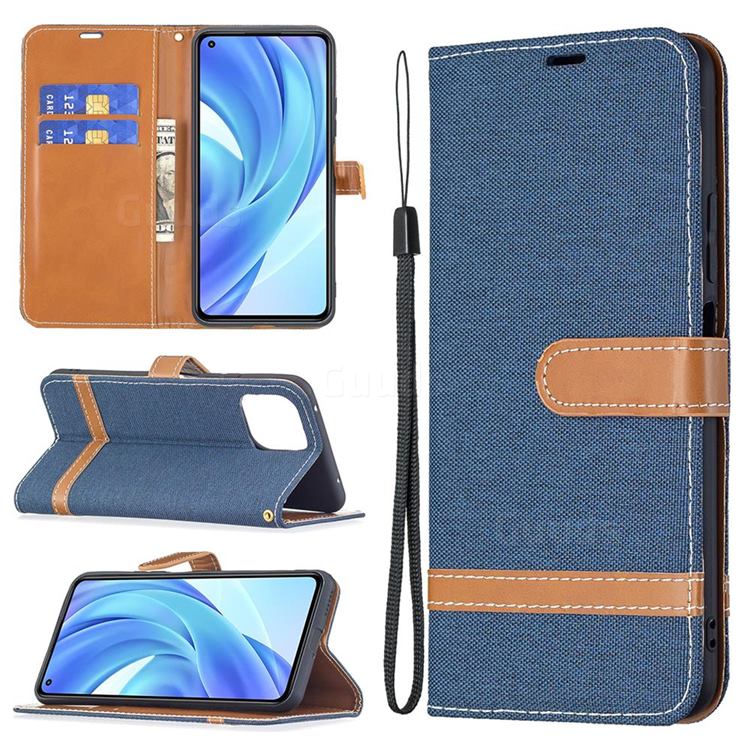 Jeans Cowboy Denim Leather Wallet Case for Xiaomi Mi 11 Lite - Dark Blue