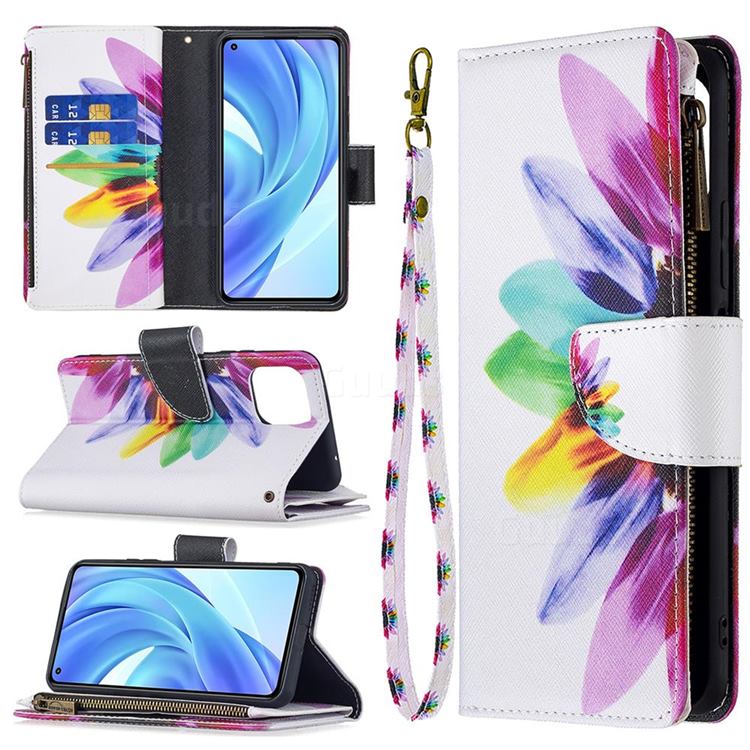 Seven-color Flowers Binfen Color BF03 Retro Zipper Leather Wallet Phone Case for Xiaomi Mi 11 Lite