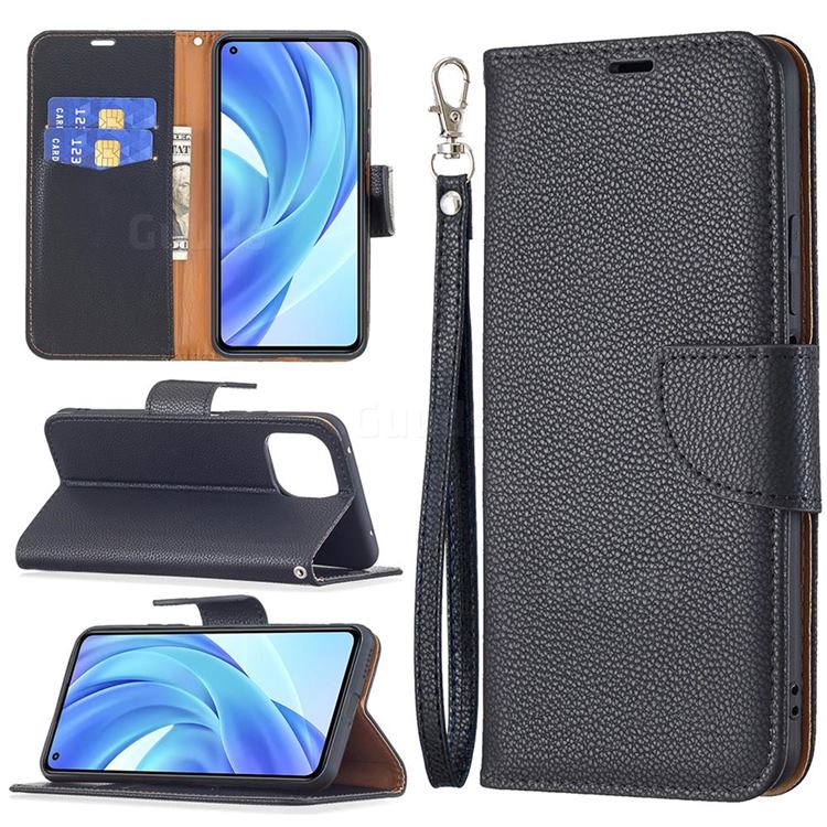 Classic Luxury Litchi Leather Phone Wallet Case for Xiaomi Mi 11 Lite - Black