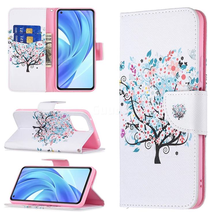 Colorful Tree Leather Wallet Case for Xiaomi Mi 11 Lite