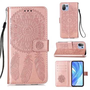 Embossing Dream Catcher Mandala Flower Leather Wallet Case for Xiaomi Mi 11 Lite - Rose Gold