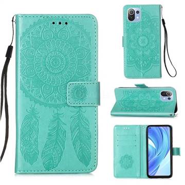 Embossing Dream Catcher Mandala Flower Leather Wallet Case for Xiaomi Mi 11 Lite - Green