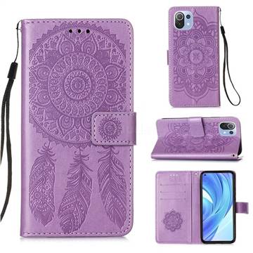 Embossing Dream Catcher Mandala Flower Leather Wallet Case for Xiaomi Mi 11 Lite - Purple