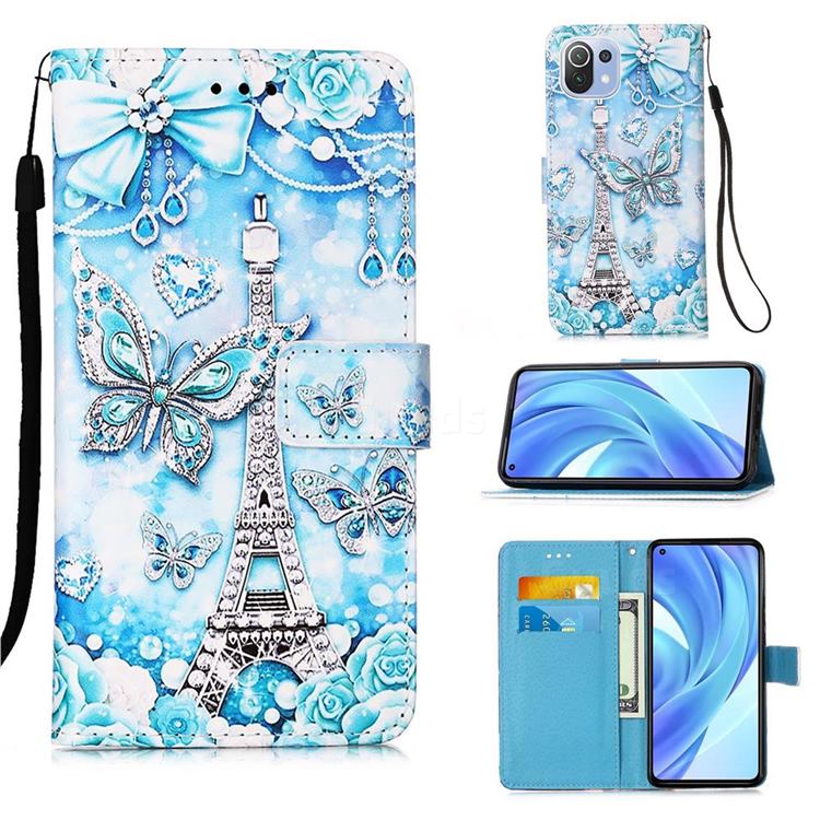 Tower Butterfly Matte Leather Wallet Phone Case for Xiaomi Mi 11 Lite