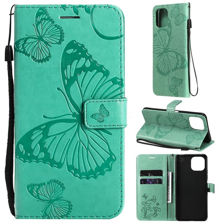 Embossing 3D Butterfly Leather Wallet Case for Xiaomi Mi 11 Lite - Green