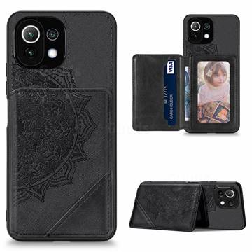 Mandala Flower Cloth Multifunction Stand Card Leather Phone Case for Xiaomi Mi 11 Lite - Black